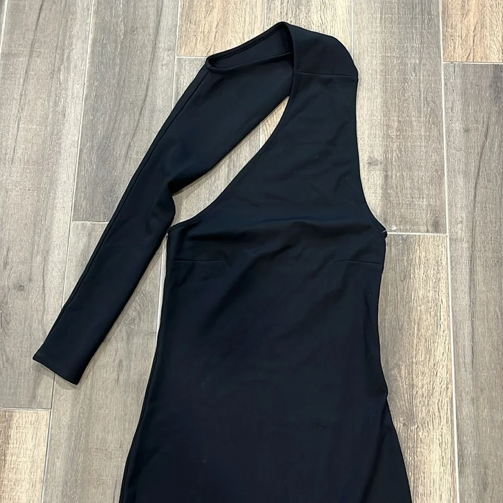 New! Marcella Manhattan One Shoulder Knit Gown Black Maxi Dress Size Medium - Picture 7 of 10